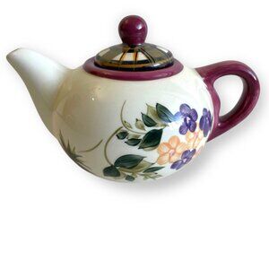 Oneida Strawberry Plaid Mini Teapot with Lid 3.5” tall